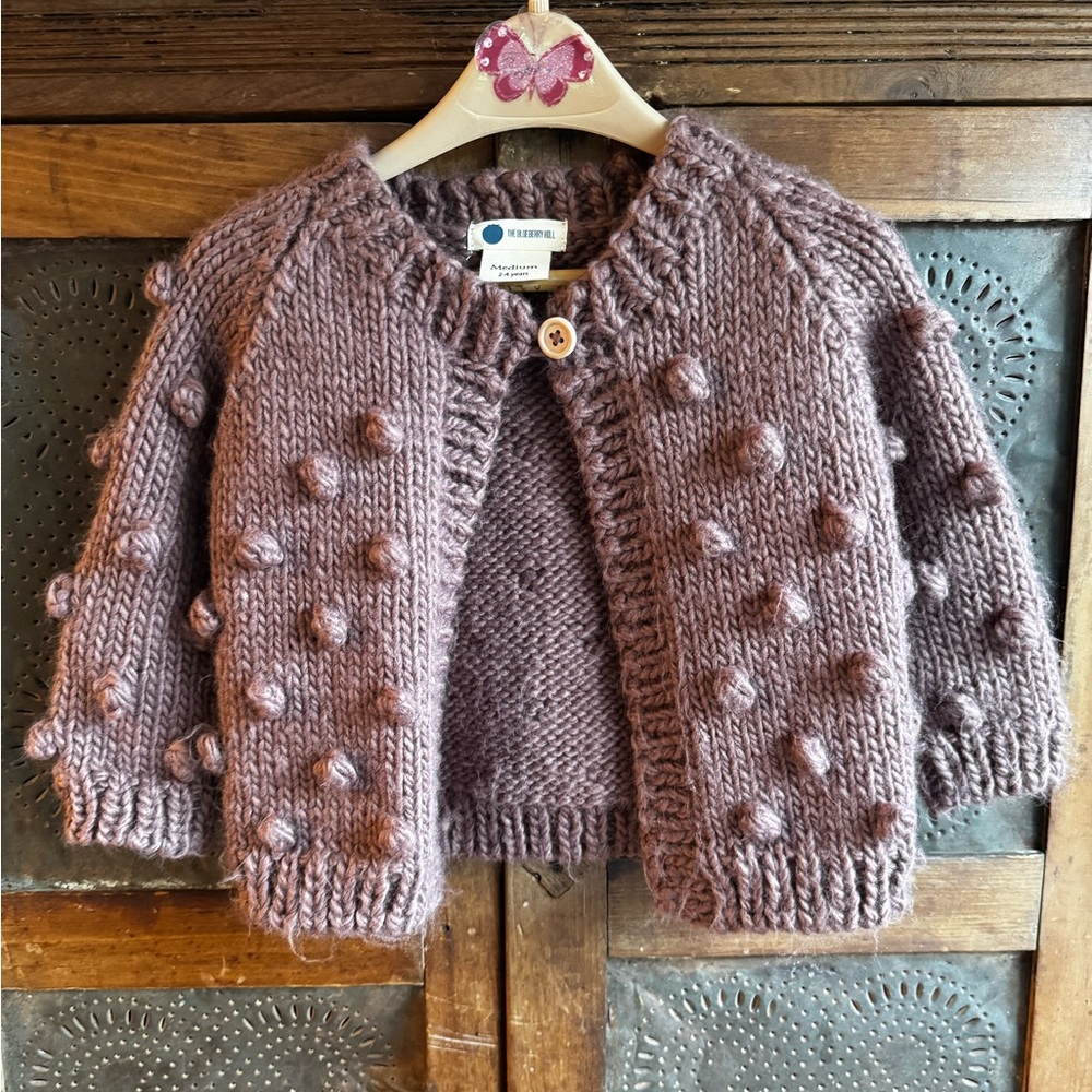 Purple Pom Pom Knit Cardigan
